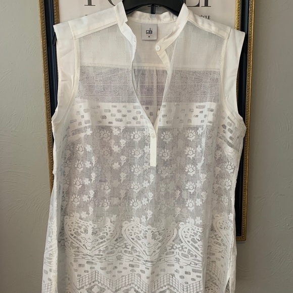 CAbi Prudence Sheer White Floral Lace Sleeveless Blouse - Picture 9 of 14